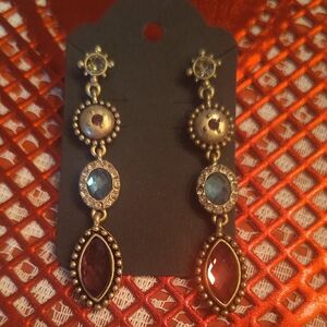 Lia Sophia Gold and Red Dangle Earrings